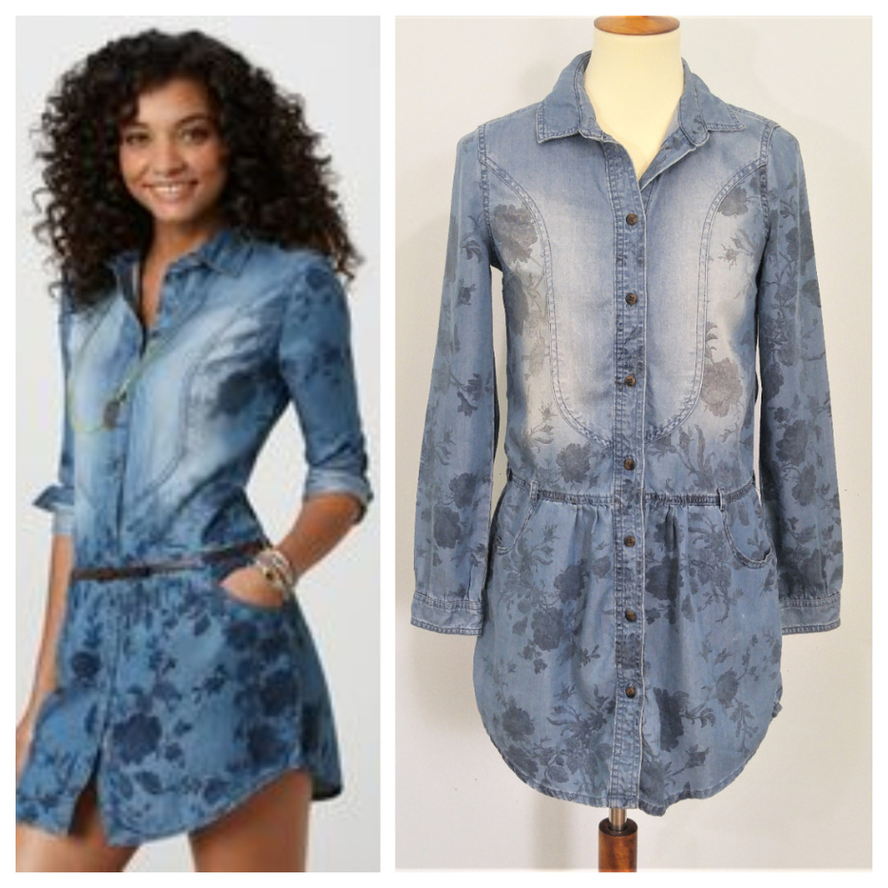 American Eagle Denim Chambray Floral Dress XS